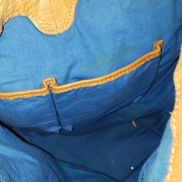 Fossil Floral Leather Blue Metal Womens Handbag Purse Pre-Owned - Picture 7 of 13